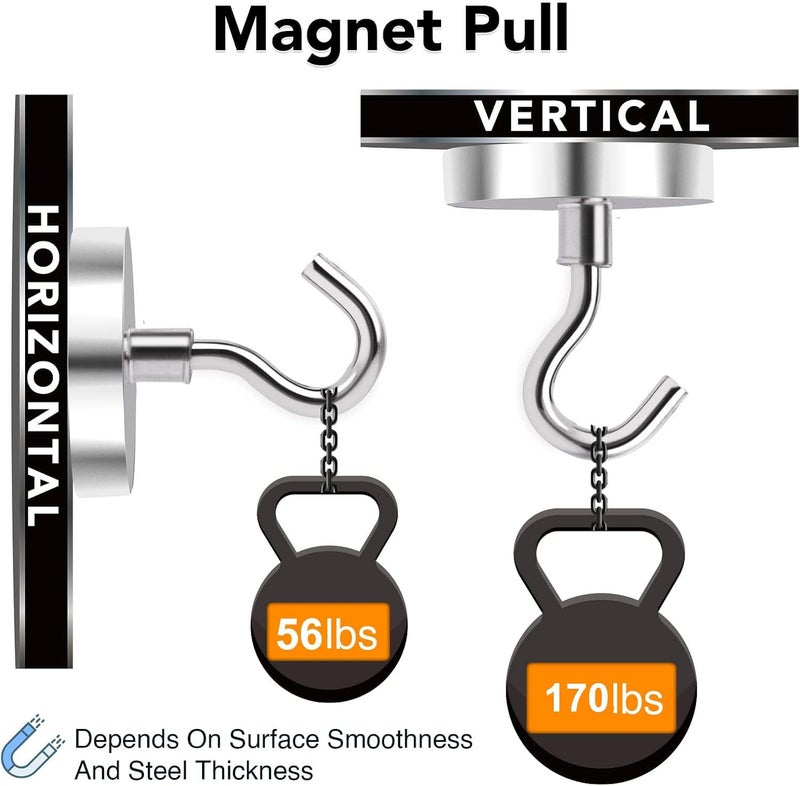 MIKEDE Magnetic Hooks Heavy Duty, 170LB+ Strong Neodymium Magnets with Hooks for Refrigerator, Large Magnetic Hooks with Epoxy Coating for Hanging, Home, Workplace - 10 Pack - Image 3